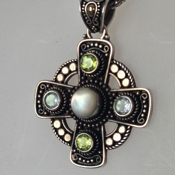 BALI SUARTI Vintage 925 Sterling Silver 18K Gold Celtic cross - Picture 2 of 5